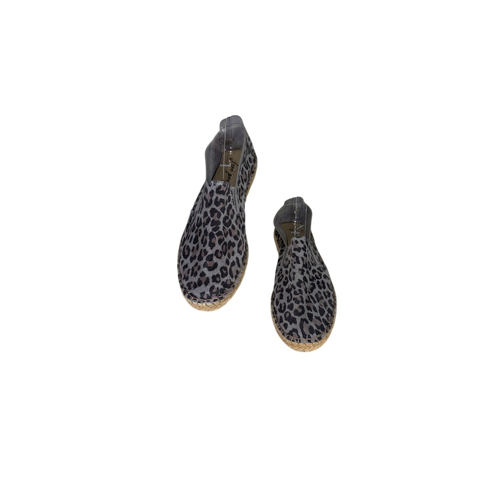 Free People Leopard Print Espadrille Flats Grey Animal Slip On Shoes Size 38